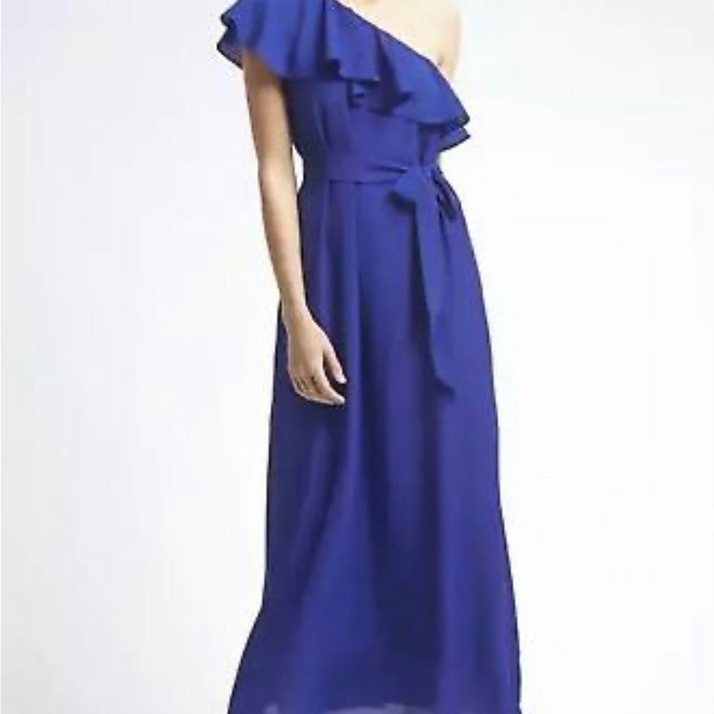 Blue maxi one shoulder ruffle dress